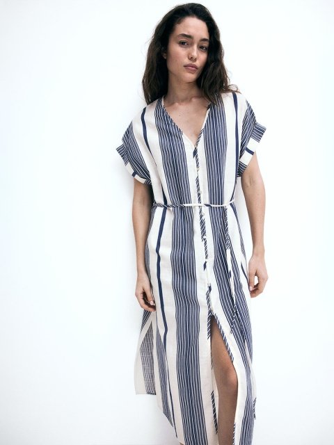 H&M Button-Front Extended Sleeves Crepe A-line Dresses
