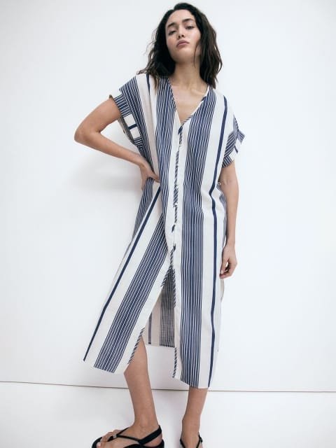 H&M Button-Front Extended Sleeves Crepe A-line Dresses