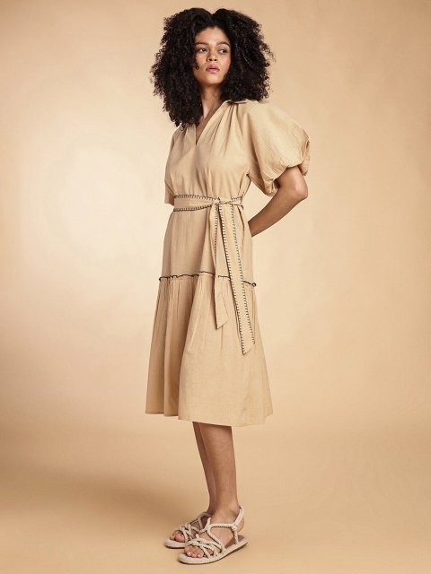 H&M Cotton Flared Bottom Midi Dress