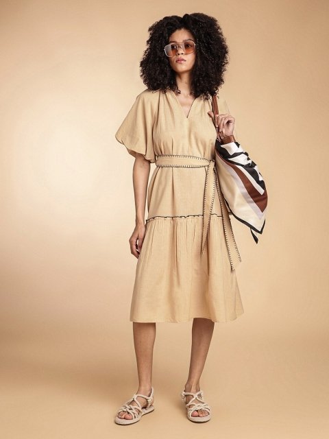 H&M Cotton Flared Bottom Midi Dress