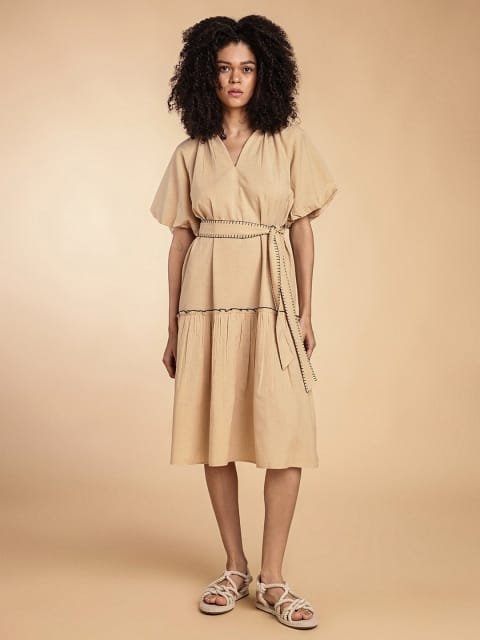 H&M Cotton Flared Bottom Midi Dress