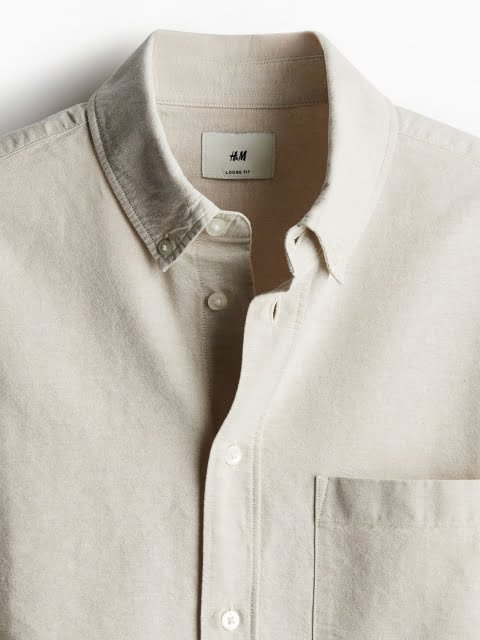 H&M Cotton Loose Fit Short-Sleeved Oxford Shirt