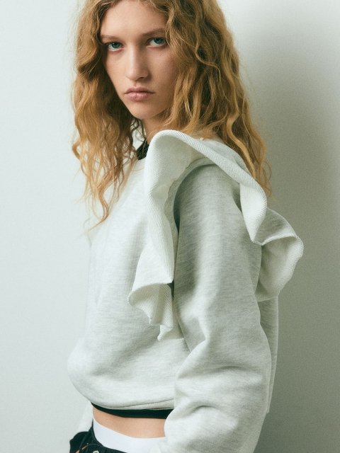 H&M Cotton Oversized Frill-Trimmed Sweatshirt