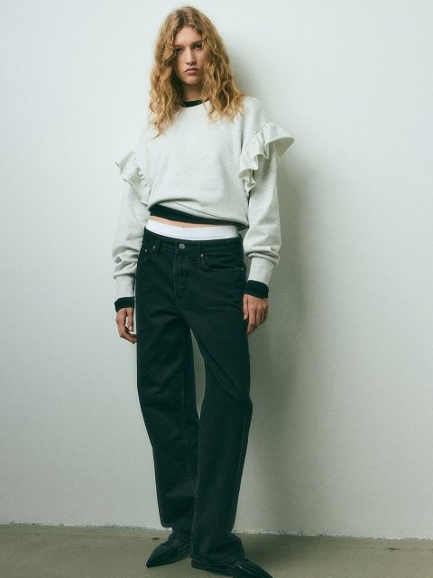 H&M Cotton Oversized Frill-Trimmed Sweatshirt