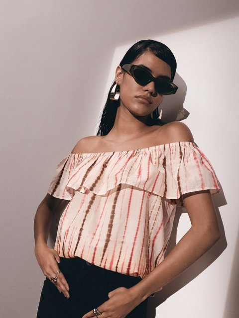 H&M Cotton Printed Bardot Top