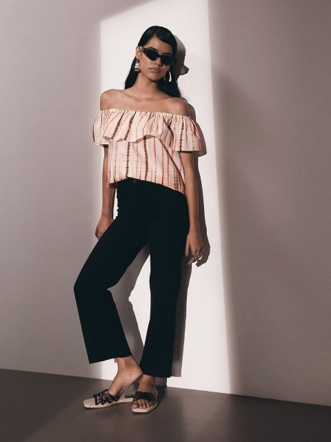H&M Cotton Printed Bardot Top