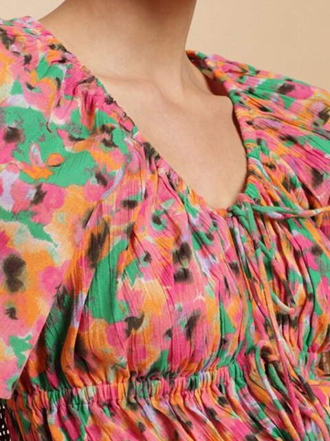 H&M Cotton Printed Gathered Top