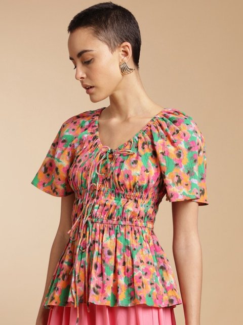 H&M Cotton Printed Gathered Top
