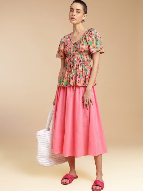 H&M Cotton Printed Gathered Top