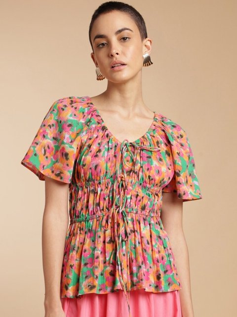 H&M Cotton Printed Gathered Top