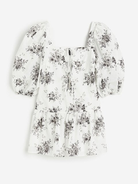 H&M Cotton Puff-Sleeved Poplin Dress