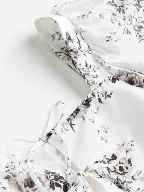 H&M Cotton Puff-Sleeved Poplin Dress