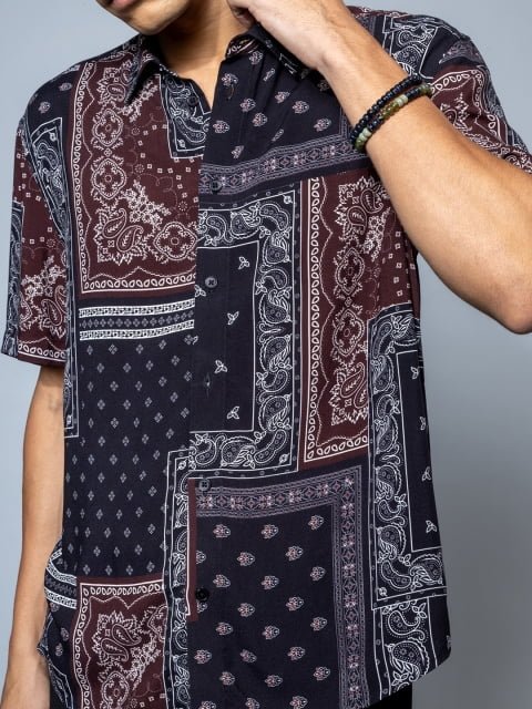 H&M Cotton Relaxed Fit Abstract Print Shirt