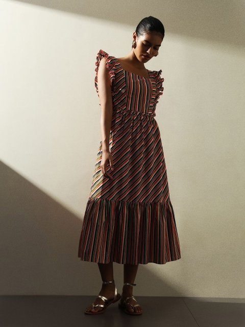H&M Cotton Striped Flared Dress