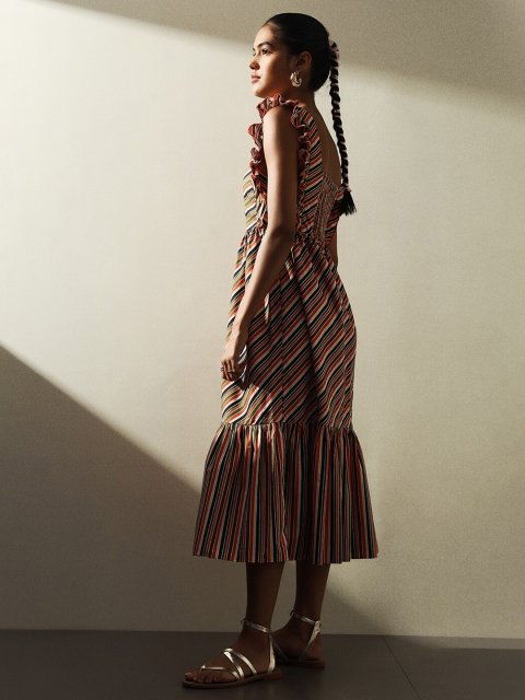 H&M Cotton Striped Flared Dress
