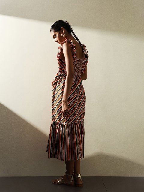 H&M Cotton Striped Flared Dress