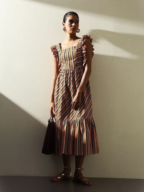 H&M Cotton Striped Flared Dress