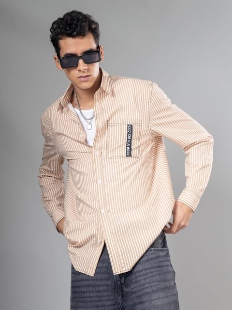 H&M Cotton Striped Typography Print Shirt