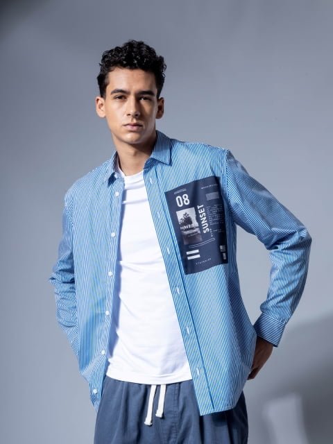 H&M Cotton Striped Typography Print Shirt