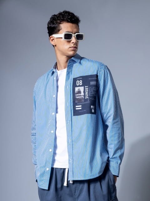 H&M Cotton Striped Typography Print Shirt