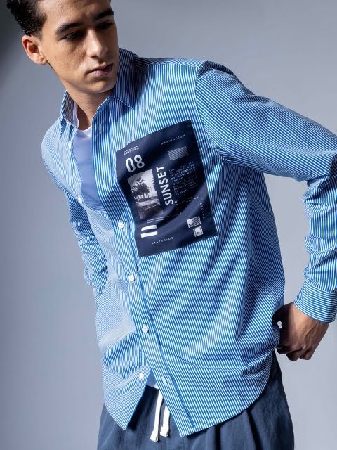 H&M Cotton Striped Typography Print Shirt