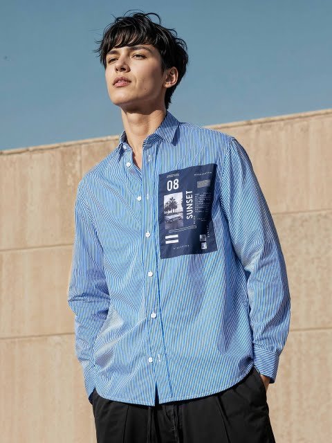 H&M Cotton Striped Typography Print Shirt