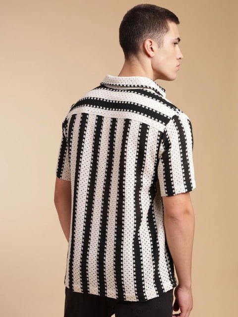 H&M Crochet Striped Short Sleeve Shirt