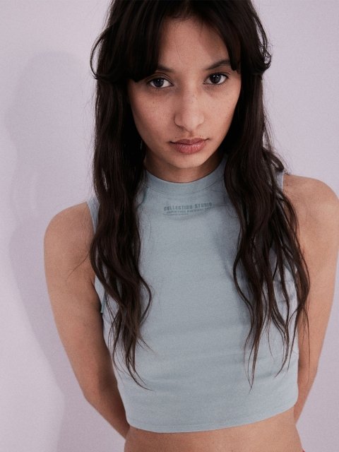 H&M Cropped Overlock-Detail Vest Top