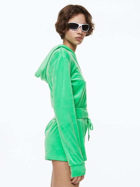 H&M Cropped Velour Zip-Through Hoodie