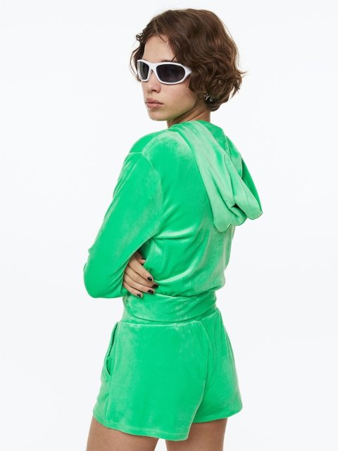 H&M Cropped Velour Zip-Through Hoodie