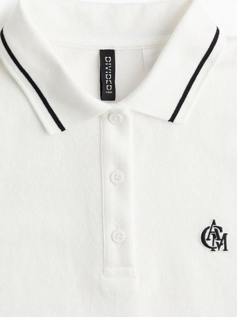 H&M Embroidered-Motif Piqu Polo Shirt