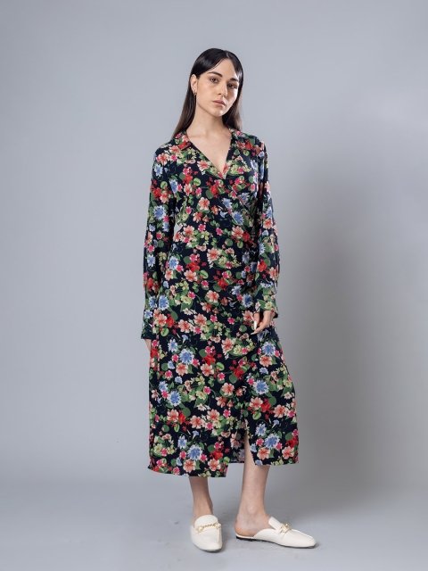 H&M Floral Print Gathered Dress