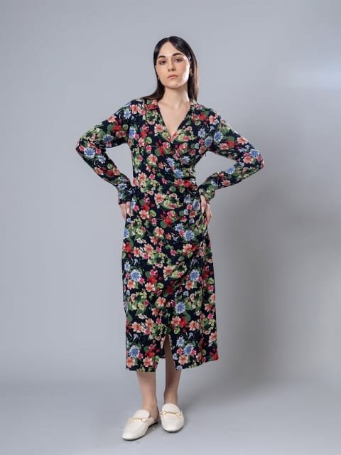 H&M Floral Print Gathered Dress
