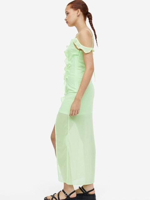 H&M Flounce-Trimmed Chiffon Dress