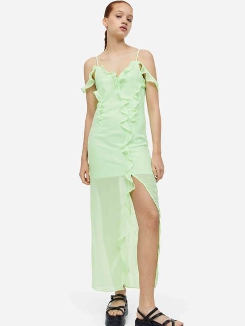 H&M Flounce-Trimmed Chiffon Dress