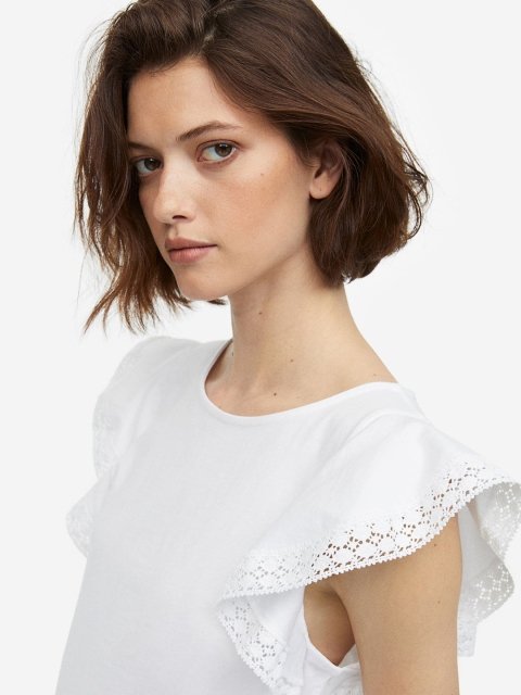 H&M Flutter-Sleeve Pure Cotton Jersey Top
