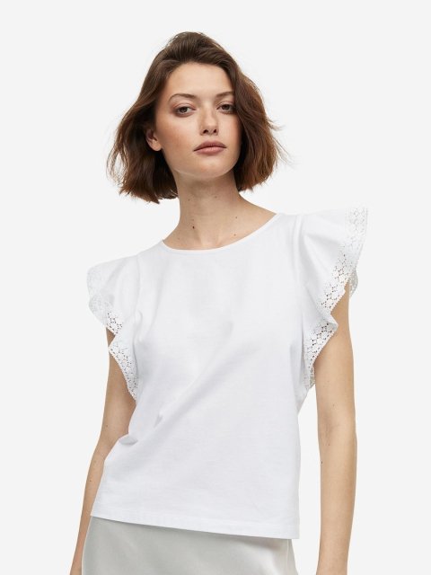 H&M Flutter-Sleeve Pure Cotton Jersey Top