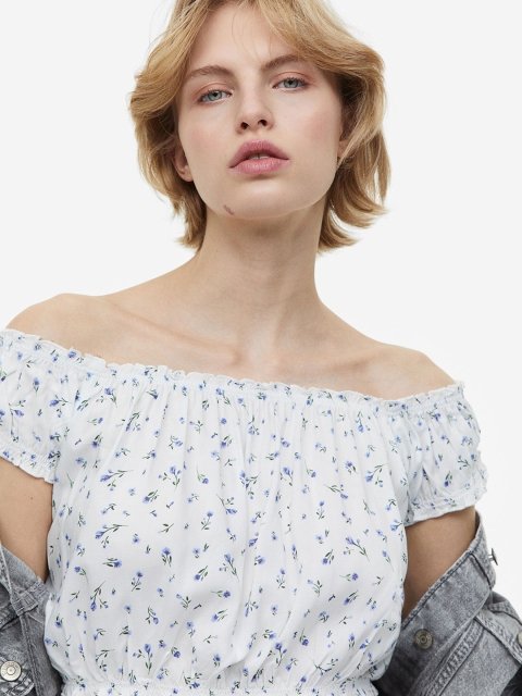 H&M Frill-Trimmed Off-The-Shoulder Blouse