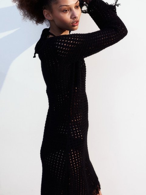 H&M Fringe-Trimmed Hole-Knit Dress