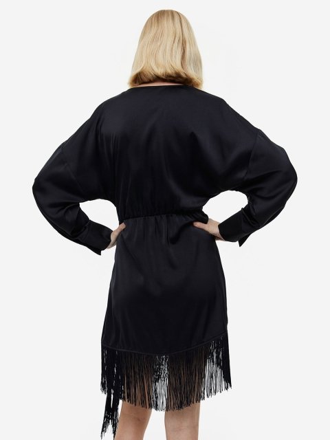 H&M Fringe-Trimmed Satin Wrap Dress