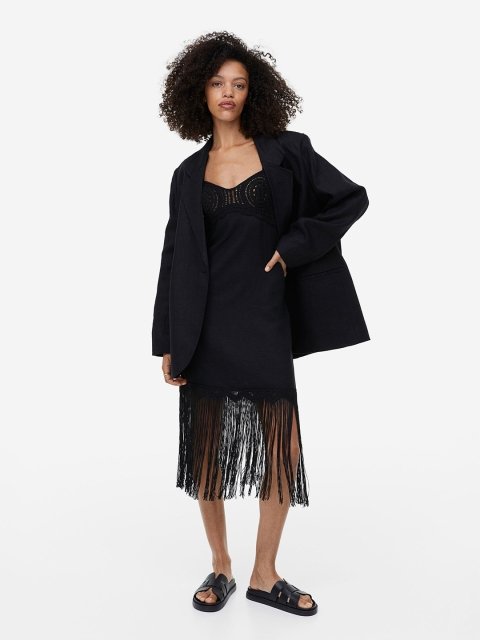 H&M Fringed Linen-Blend Dress