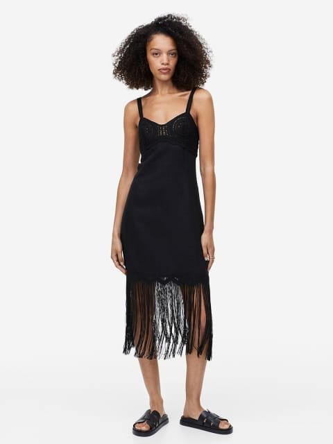 H&M Fringed Linen-Blend Dress