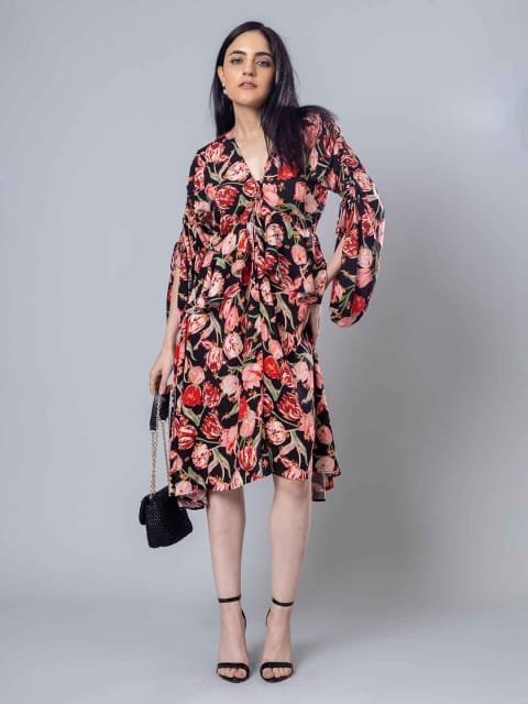 H&M Full Sleeve Flared Floral Dress