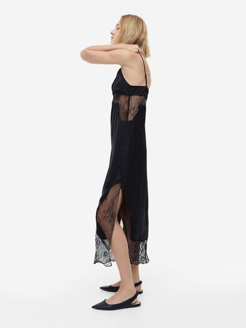 H&M Lace-Detail Satin Slip Dress
