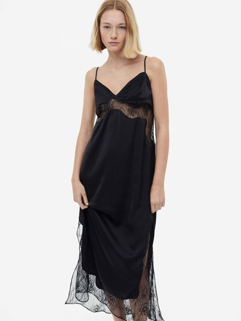H&M Lace-Detail Satin Slip Dress