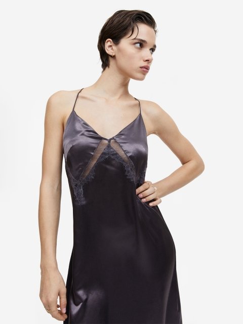H&M Lace-Detail Satin Slip Dress
