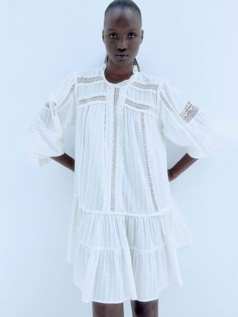 H&M Lace-Trimmed Cotton Dress