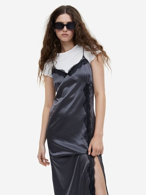 H&M Lace-Trimmed Satin Slip Dresses