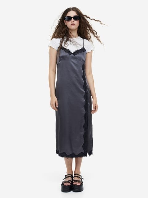 H&M Lace-Trimmed Satin Slip Dresses