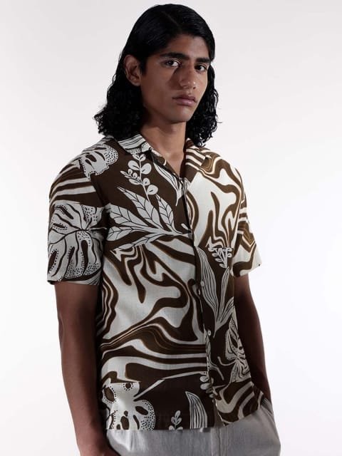 H&M Linen Blend Abstract Print Resort Shirt